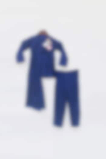 Cobalt Blue Cotton Silk Co-Ord Set For Boys by Fayon Kids at Pernia's Pop Up Shop
