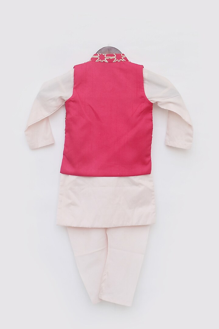 Rose Pink Cotton Silk Embroidered Nehru Jacket Set For Boys by Fayon Kids at Pernia's Pop Up Shop