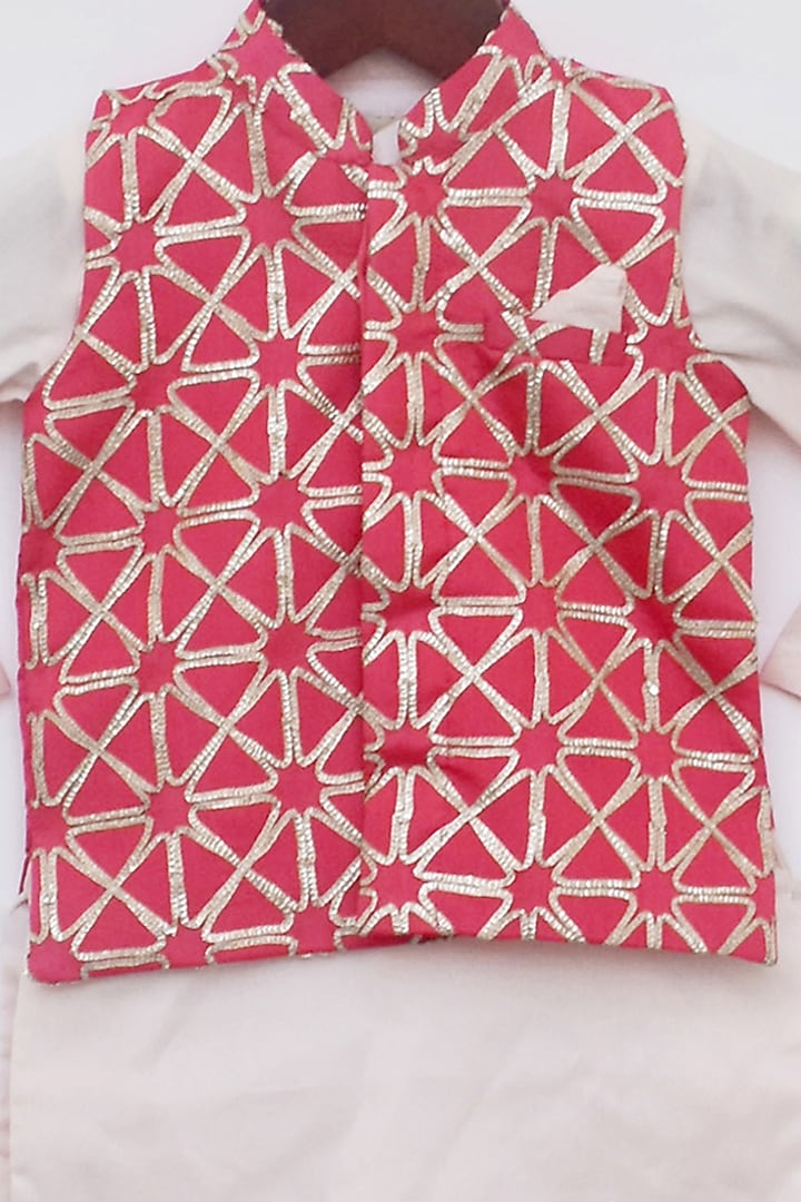 Rose Pink Cotton Silk Embroidered Nehru Jacket Set For Boys by Fayon Kids at Pernia's Pop Up Shop
