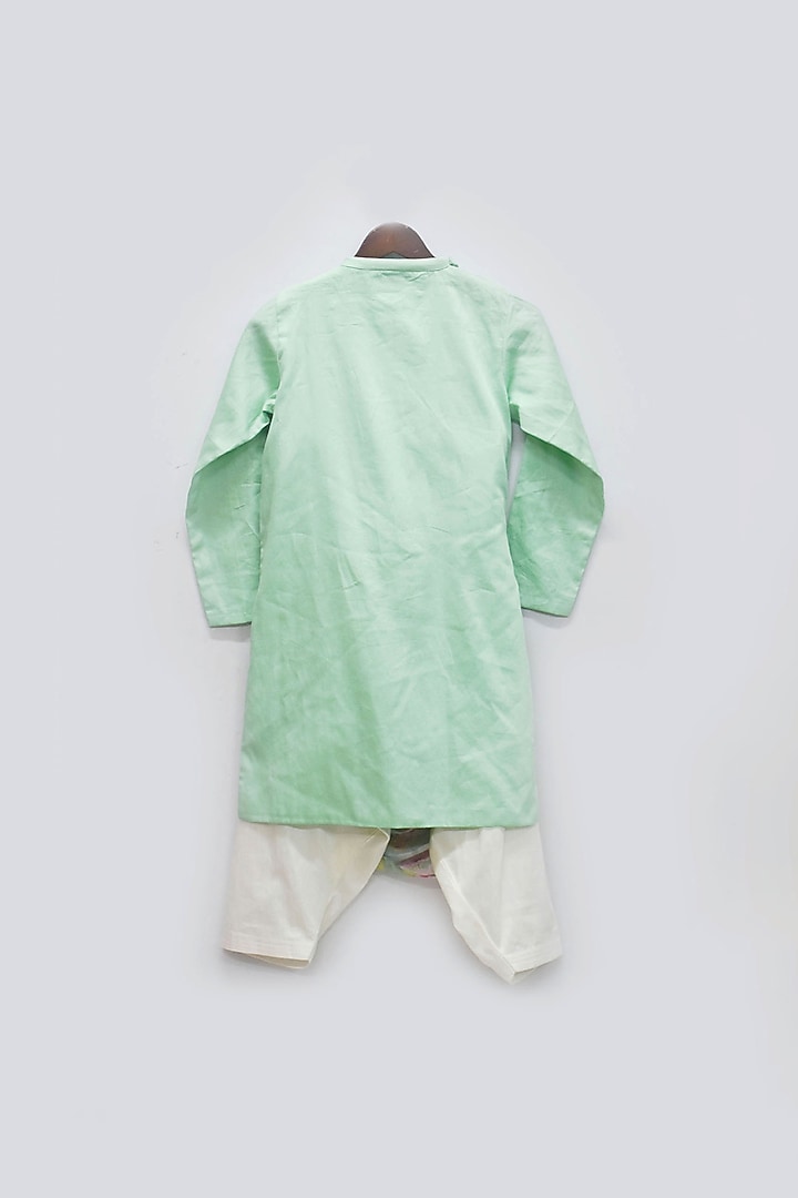 Mint Green Cotton Silk Kurta Set For Boys by Fayon Kids at Pernia's Pop Up Shop
