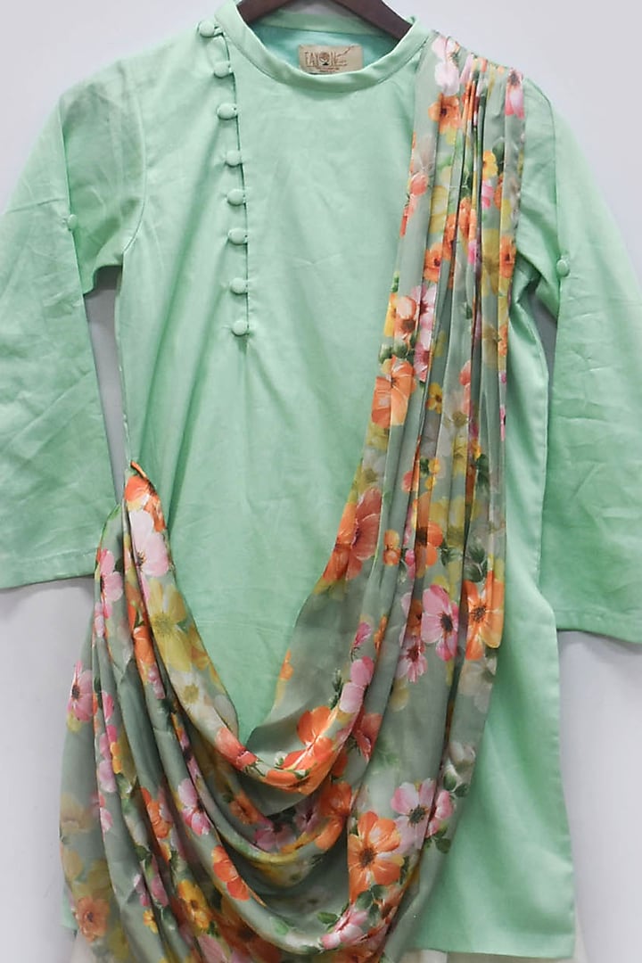 Mint Green Cotton Silk Kurta Set For Boys by Fayon Kids at Pernia's Pop Up Shop