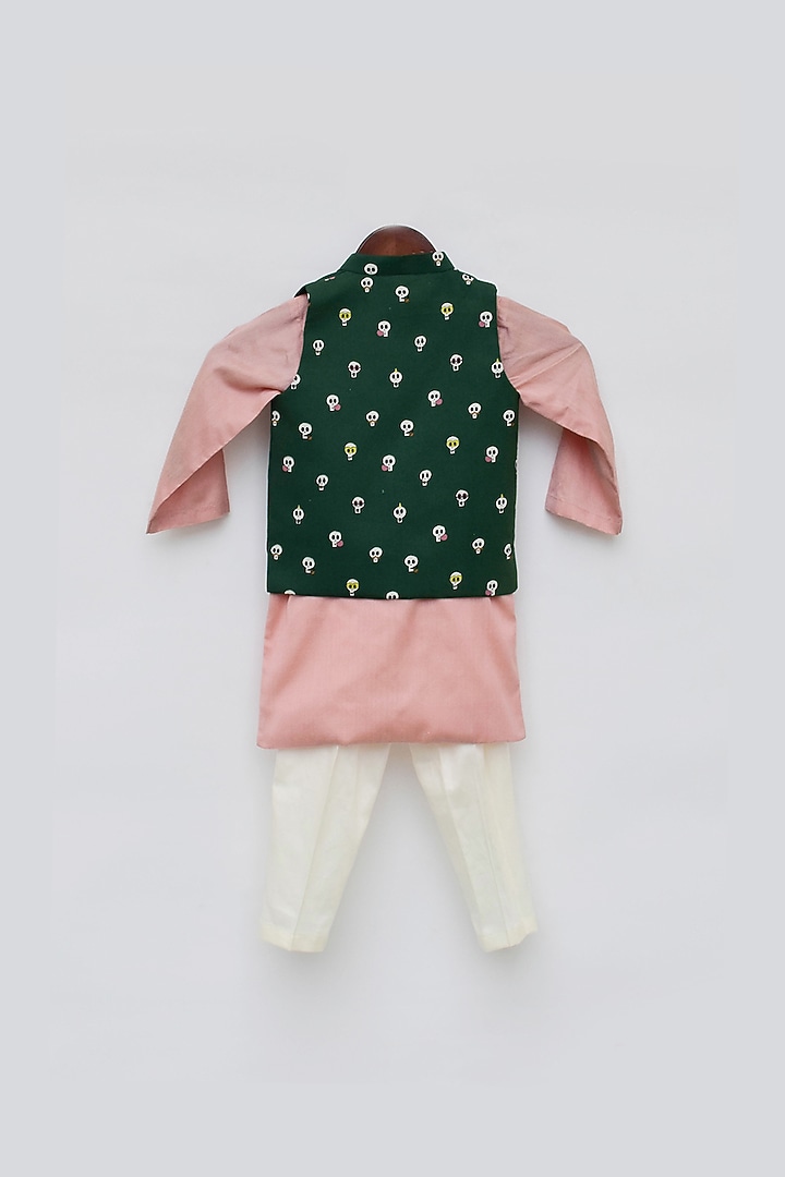 Bottle Green Cotton Silk Nehru Jacket Set For Boys by Fayon Kids at Pernia's Pop Up Shop