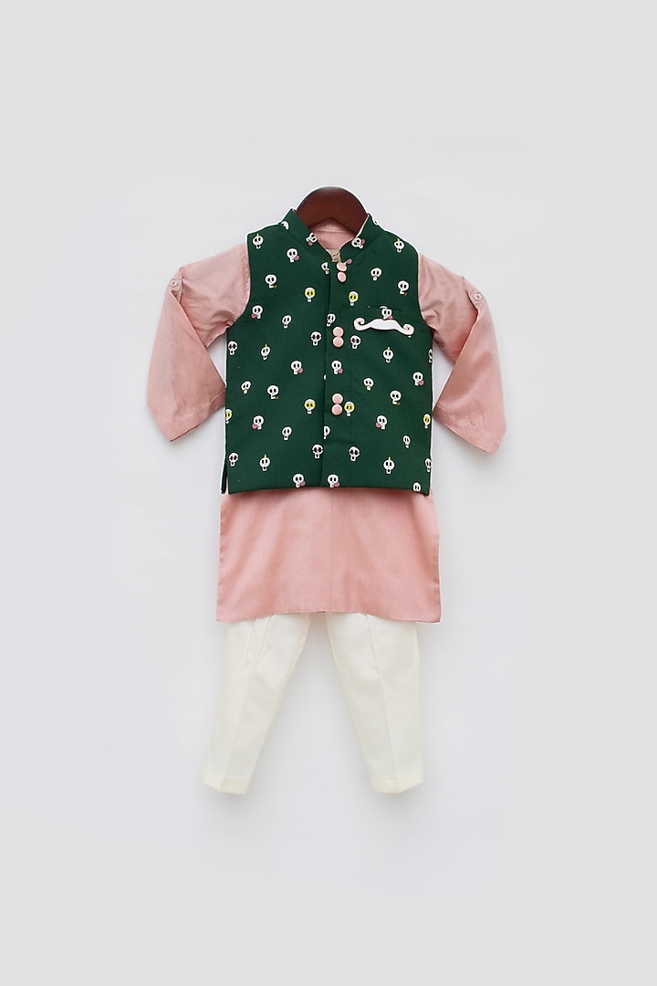 Bottle Green Cotton Silk Nehru Jacket Set For Boys by Fayon Kids at Pernia's Pop Up Shop