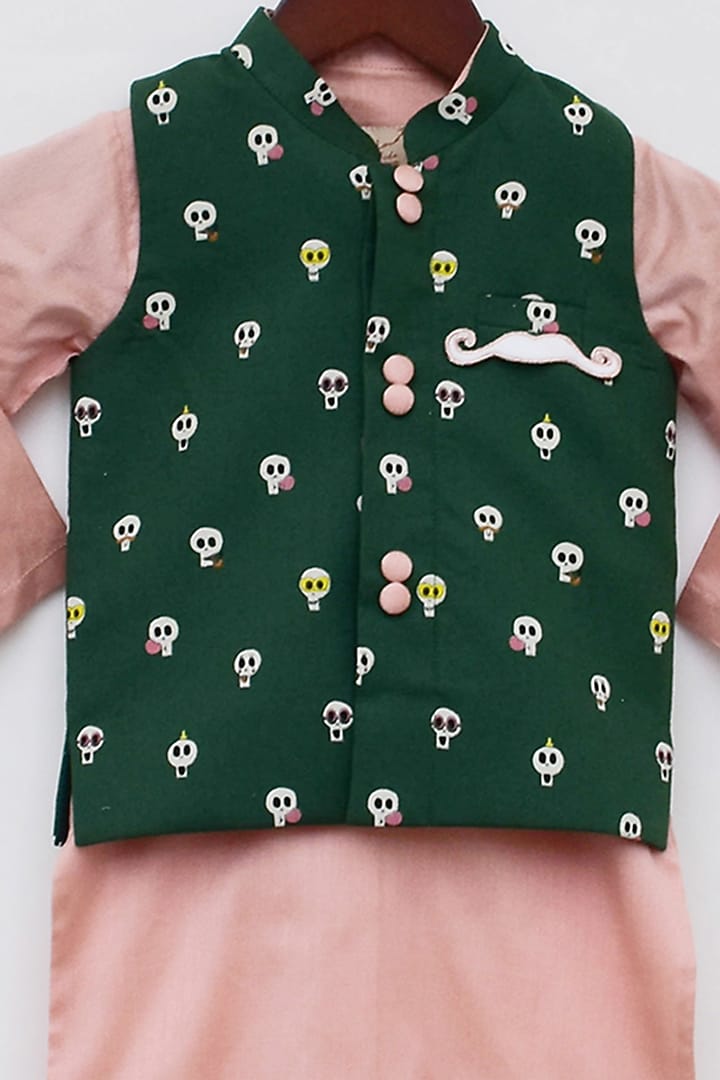 Bottle Green Cotton Silk Nehru Jacket Set For Boys by Fayon Kids at Pernia's Pop Up Shop
