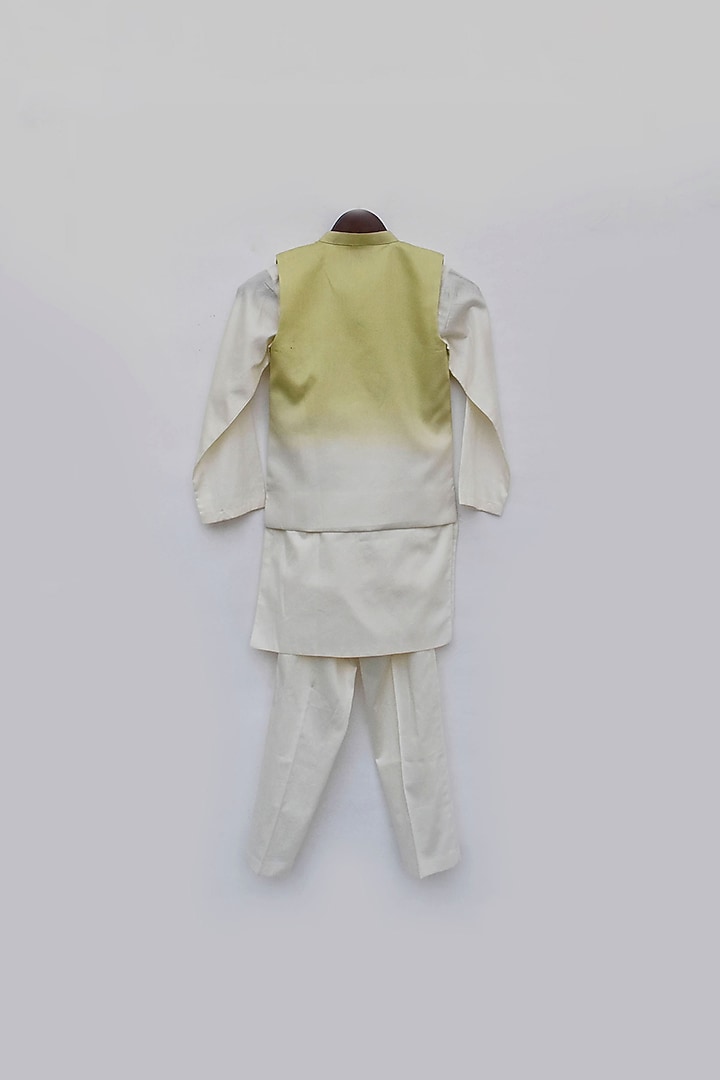 Greenish Beige Shaded Cotton Silk Nehru Jacket Set For Boys by Fayon Kids at Pernia's Pop Up Shop