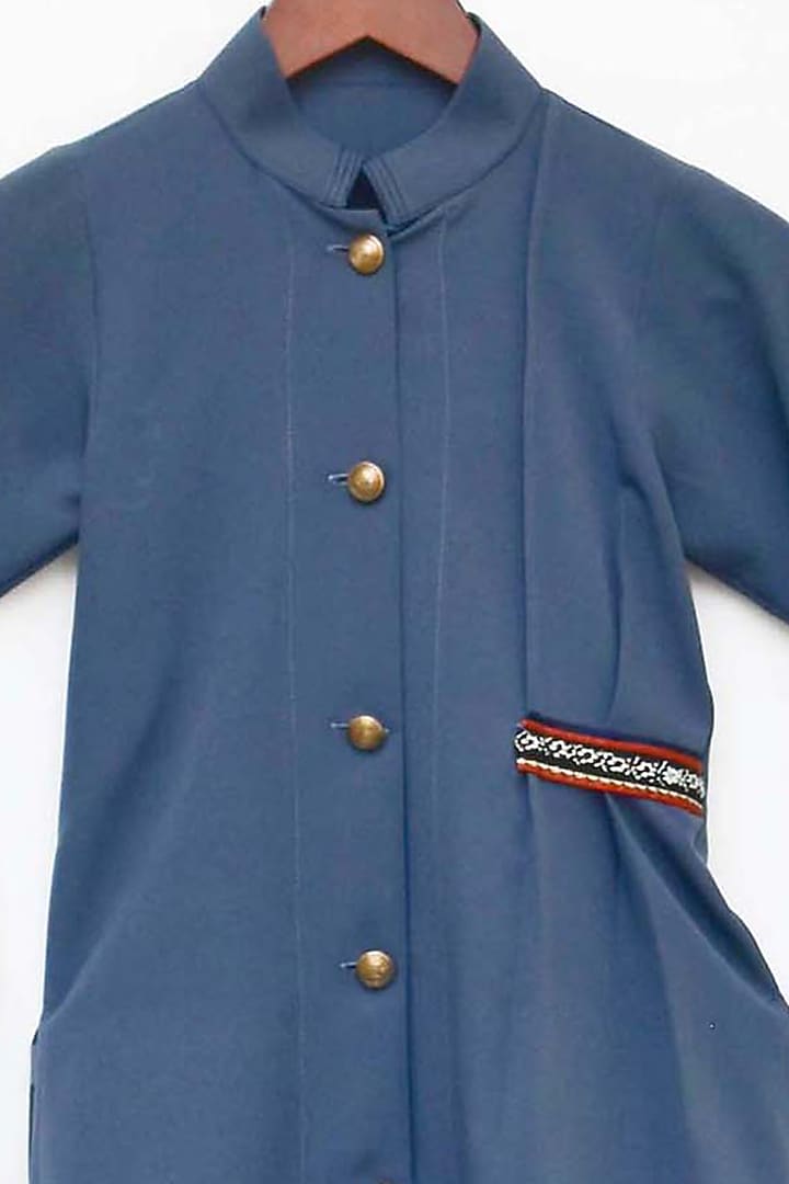 Bluish Grey Georgette Asymmetrical Kurta Set For Boys by Fayon Kids at Pernia's Pop Up Shop
