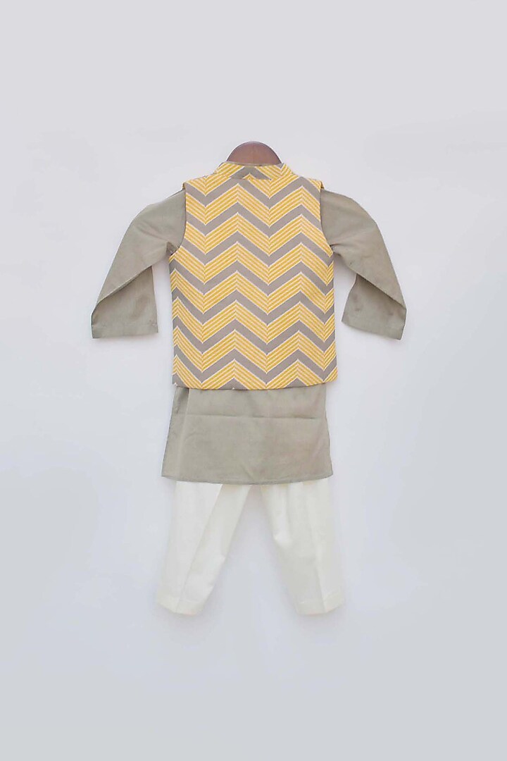 Honey Yellow Cotton Silk Nehru Jacket Set For Boys by Fayon Kids at Pernia's Pop Up Shop
