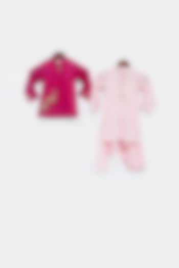 Hot Pink Bandhgala Jacket Set For Boys by Fayon Kids