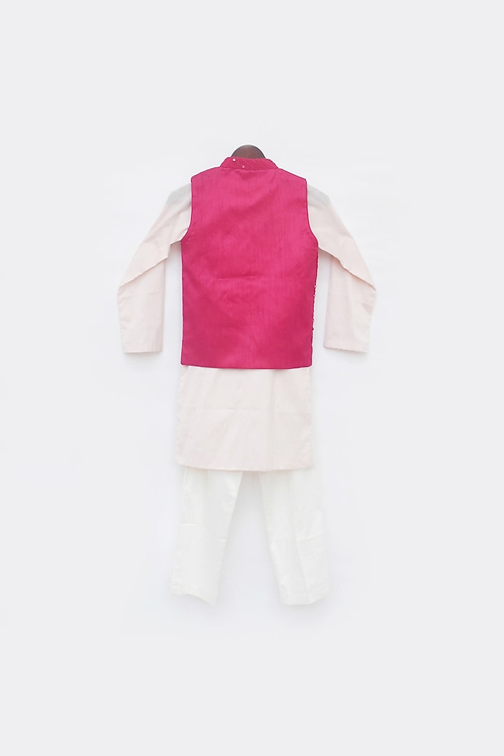 Cherry Tomato Cotton Silk Embroidered Nehru Jacket For Boys by Fayon Kids at Pernia's Pop Up Shop