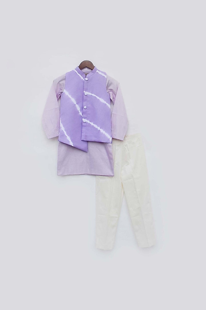 Light Violet Cotton Silk Nehru Jacket Set For Boys by Fayon Kids at Pernia's Pop Up Shop