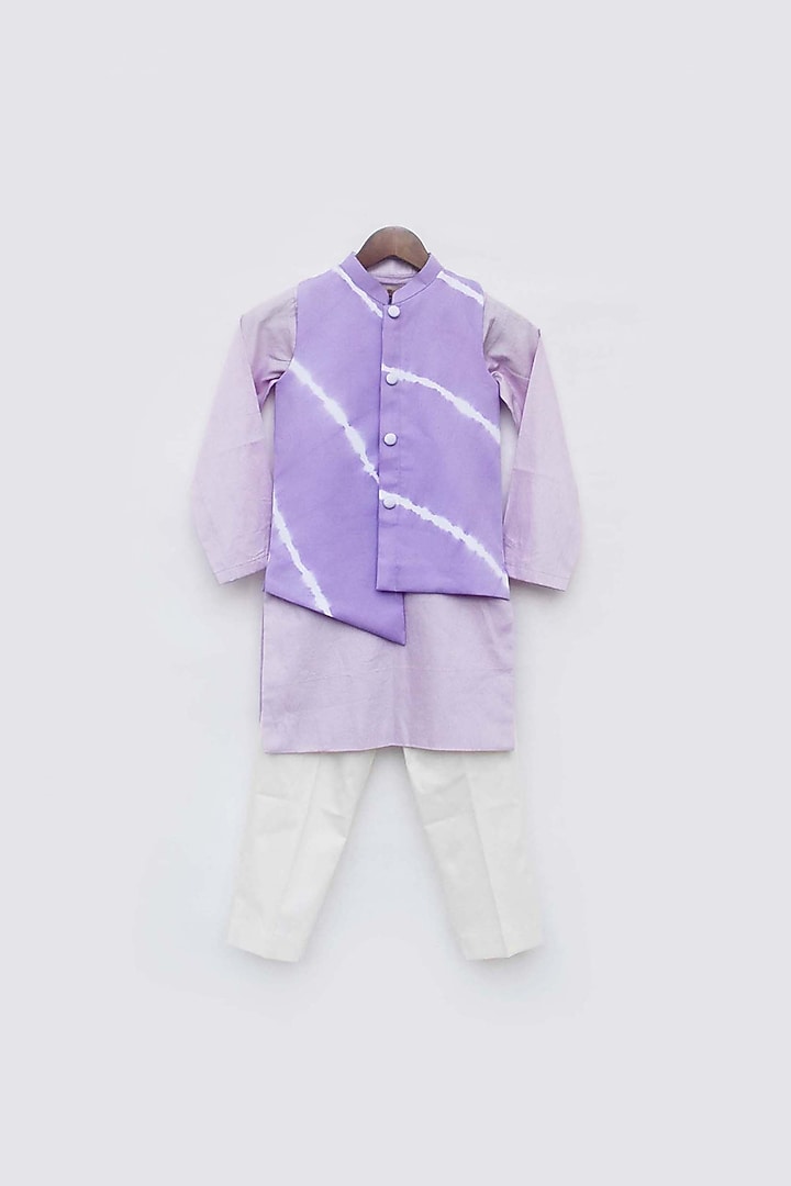 Light Violet Cotton Silk Nehru Jacket Set For Boys by Fayon Kids at Pernia's Pop Up Shop