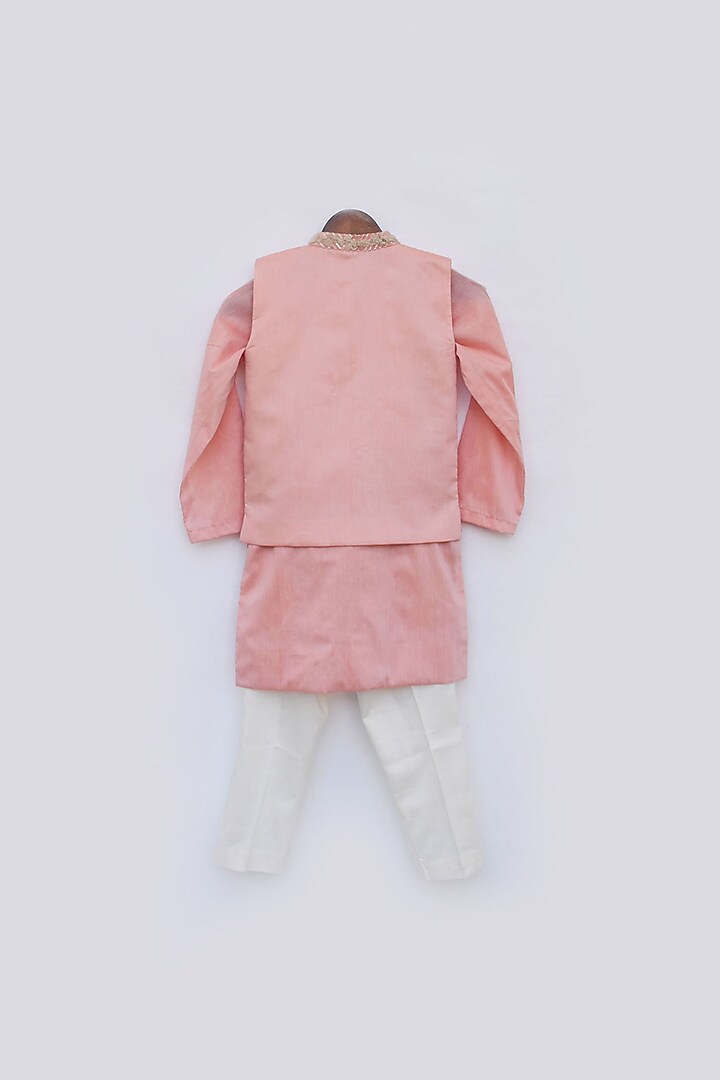 Dark Peach Cotton Silk Nehru Jacket Set For Boys by Fayon Kids at Pernia's Pop Up Shop