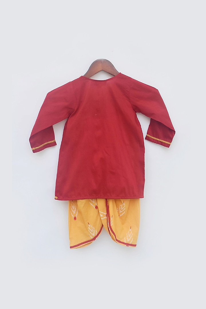 Fiery Red Cotton Silk Graphic Printed Kurta Set For Boys by Fayon Kids at Pernia's Pop Up Shop