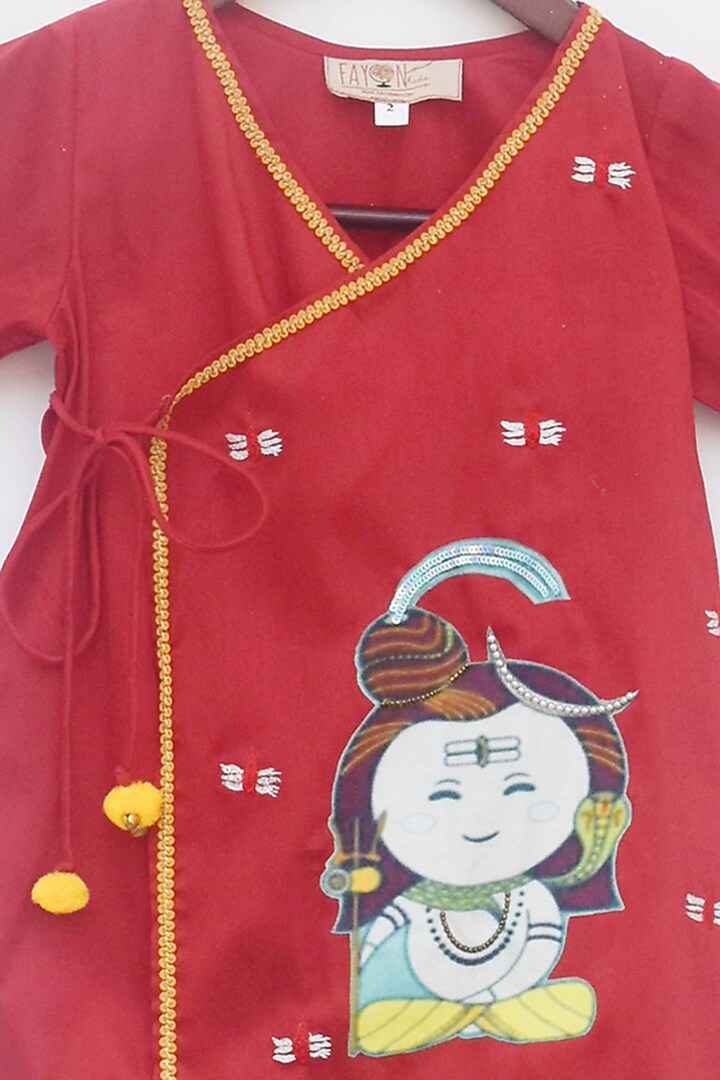 Fiery Red Cotton Silk Graphic Printed Kurta Set For Boys by Fayon Kids at Pernia's Pop Up Shop