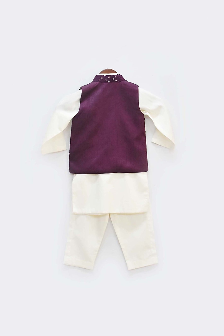 Vintage Wine Cotton Silk Embroidered Nehru Jacket Set For Boys by Fayon Kids at Pernia's Pop Up Shop