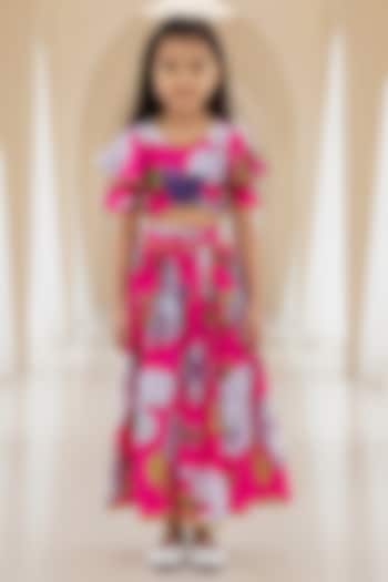 Pink Cotton Printed Lehenga Set For Girls by Fayon Kids at Pernia's Pop Up Shop