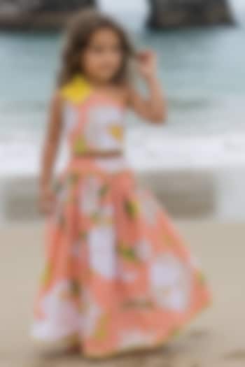 Orange Cotton Printed Lehenga Set For Girls by Fayon Kids at Pernia's Pop Up Shop