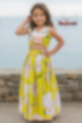 Yellow Cotton Printed Lehenga Set For Girls by Fayon Kids at Pernia's Pop Up Shop