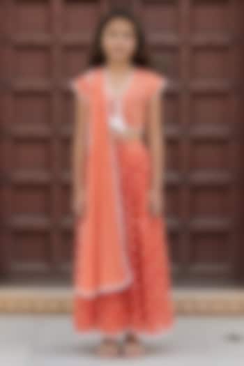 Orange Chanderi Embroidered Lehenga Set For Girls by Fayon Kids at Pernia's Pop Up Shop