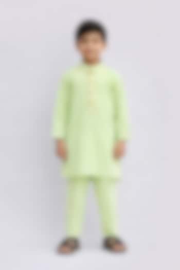 Mint Cotton Silk Kurta Set For Boys by Fayon Kids at Pernia's Pop Up Shop