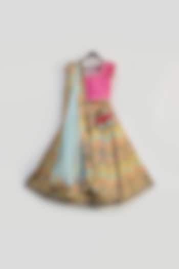 Multi-Colored Net Embroidered Lehenga Set by Fayon Kids