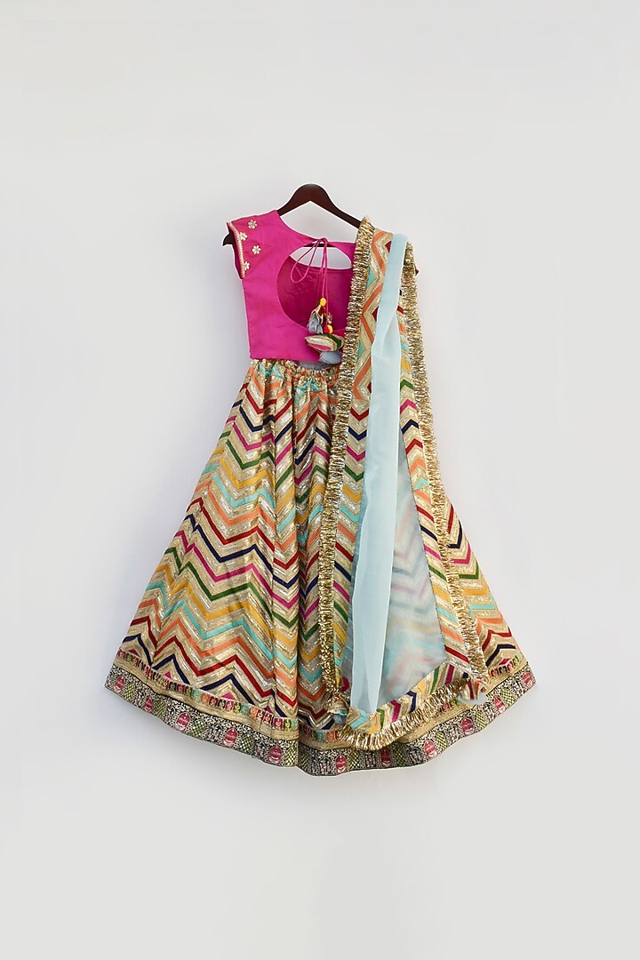 Multi-Colored Net Embroidered Lehenga Set For Girls by Fayon Kids at Pernia's Pop Up Shop