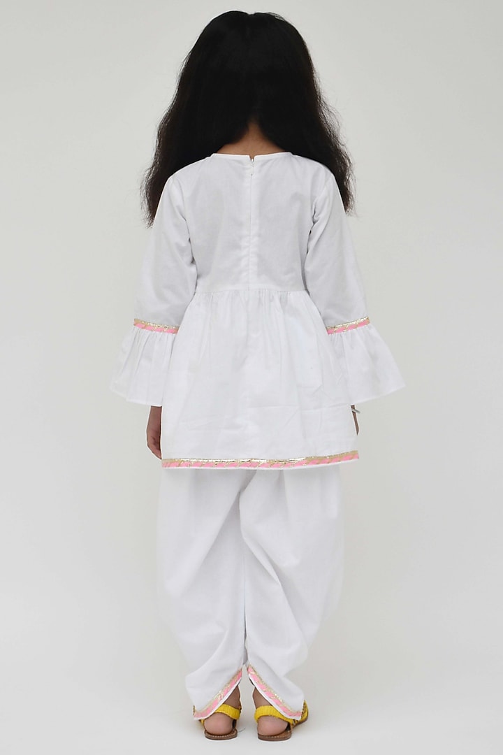 White Cotton Dhoti Set For Girls by Fayon Kids at Pernia's Pop Up Shop