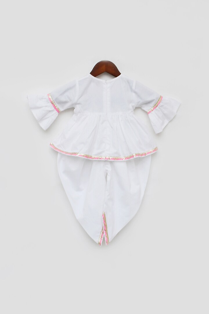 White Cotton Dhoti Set For Girls by Fayon Kids at Pernia's Pop Up Shop