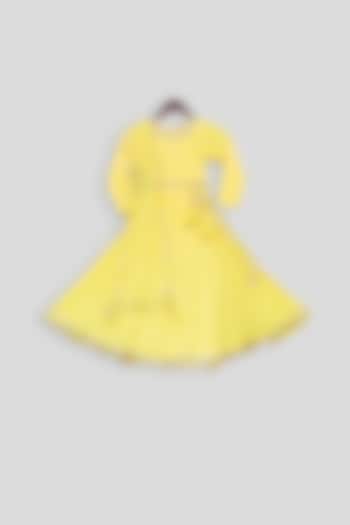 Yellow Embroidered Anarkali Dress With Dupatta For Girls by Fayon Kids