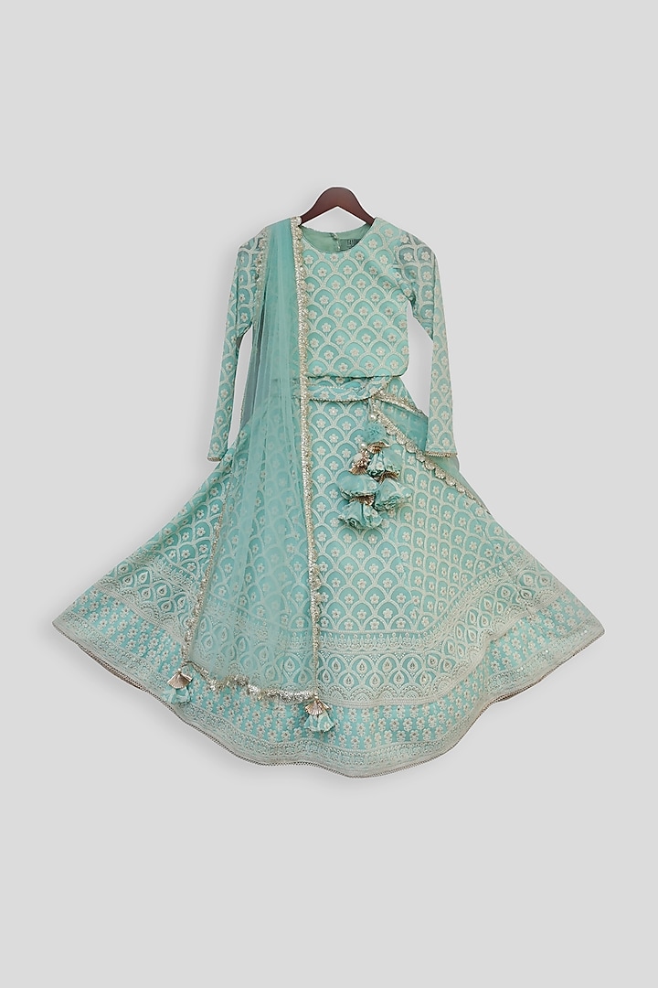 Light Blue Lucknowi Lehenga Set For Girls by Fayon Kids at Pernia's Pop Up Shop