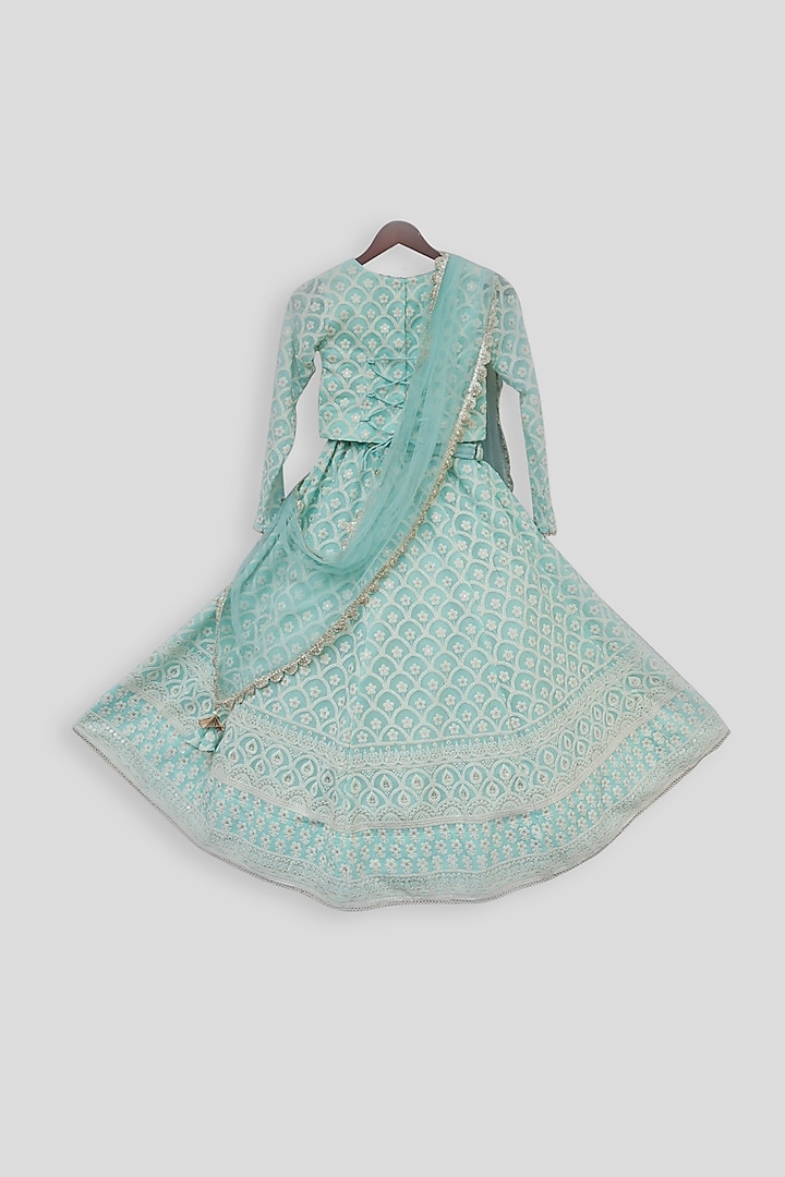 Light Blue Lucknowi Lehenga Set For Girls by Fayon Kids at Pernia's Pop Up Shop