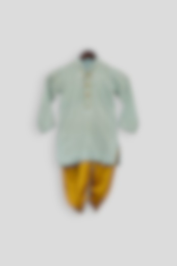Blue Embroidered Kurta With Yellow Dhoti For Boys by Fayon Kids