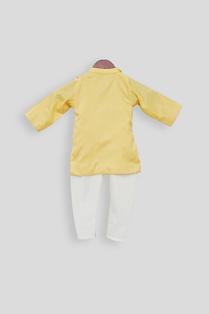 Yellow Embroidered Kurta Set For Boys by Fayon Kids at Pernia's Pop Up Shop