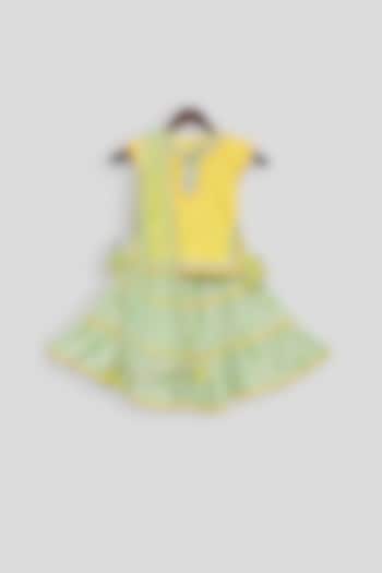 Yellow & Green Printed Sharara Set For Girls by Fayon Kids