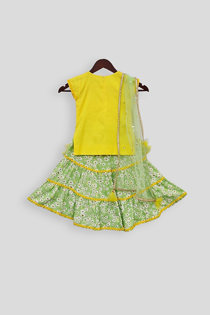 Yellow & Green Printed Sharara Set For Girls by Fayon Kids at Pernia's Pop Up Shop