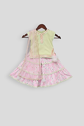 Pista Green & Pink Printed Sharara Set For Girls by Fayon Kids