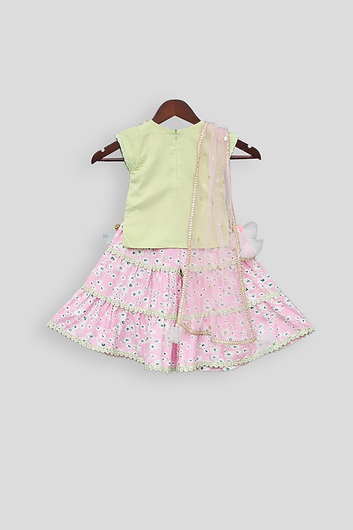 Pista Green & Pink Printed Sharara Set For Girls by Fayon Kids at Pernia's Pop Up Shop
