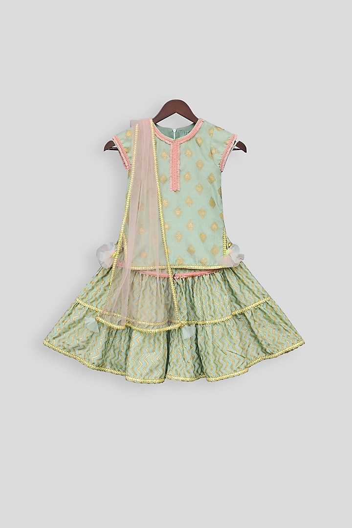 Green Printed Sharara Set For Girls by Fayon Kids at Pernia's Pop Up Shop