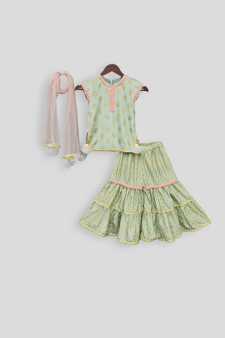 Green Printed Sharara Set For Girls by Fayon Kids at Pernia's Pop Up Shop