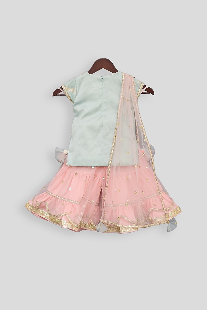 Powder Blue & Pink Sharara Set For Girls by Fayon Kids at Pernia's Pop Up Shop