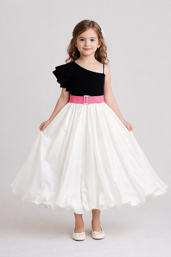 Black & White Gown With Belt For Girls by Fayon Kids at Pernia's Pop Up Shop
