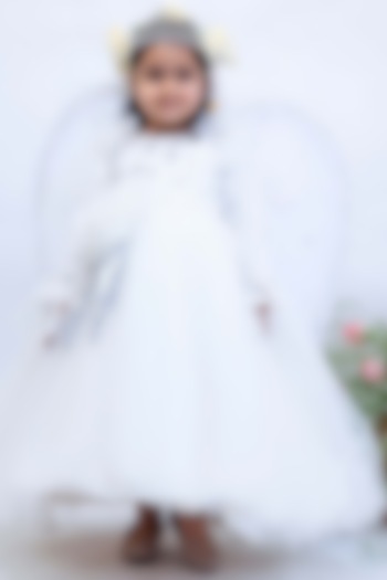 White Embroidered Gown by Fayon Kids
