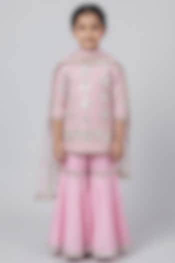 Pink Embellished Sharara Set For Girls by Fayon Kids at Pernia's Pop Up Shop