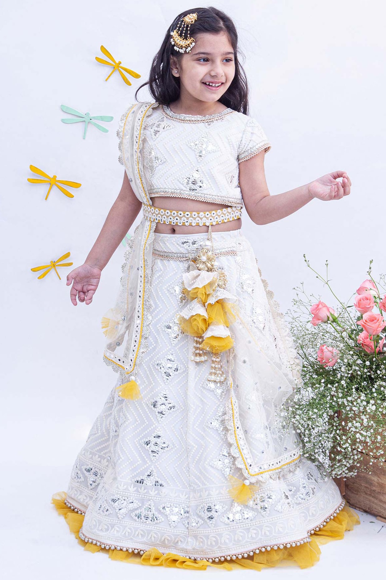 Rkt 643 White Zari Cotton Linen Designer Kids Lehenga Choli Collection  Catalog