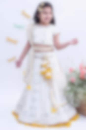 Off White Embroidered Lehenga Set For Girls by Fayon Kids at Pernia's Pop Up Shop