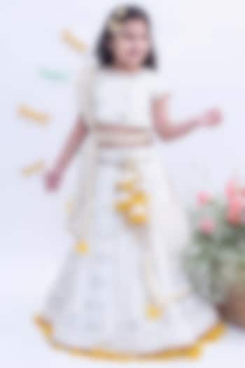 Off White Embroidered Lehenga Set For Girls by Fayon Kids