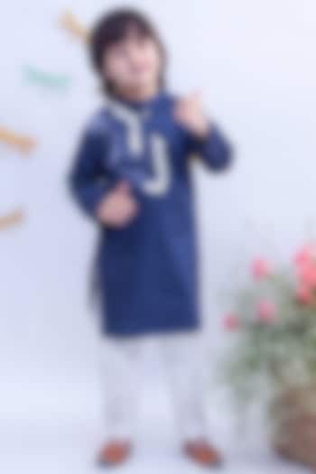 Royal Blue Embroidered Kurta set For Boys by Fayon Kids at Pernia's Pop Up Shop
