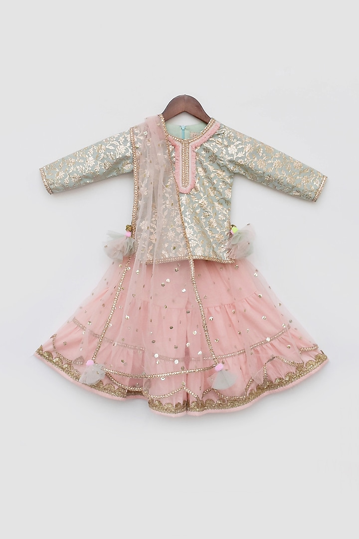 Peach Net Sharara Set For Girls by Fayon Kids at Pernia's Pop Up Shop