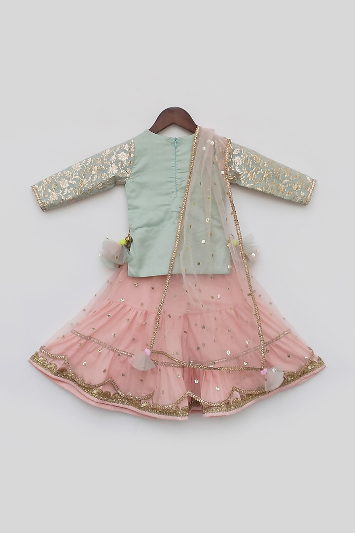 Peach Net Sharara Set For Girls by Fayon Kids at Pernia's Pop Up Shop