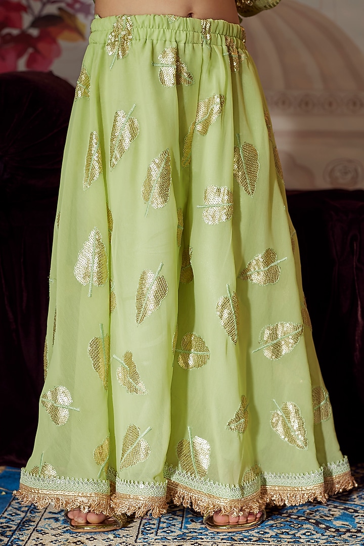 Pista Green Georgette Embroidered Sharara Set For Girls by Fayon Kids at Pernia's Pop Up Shop